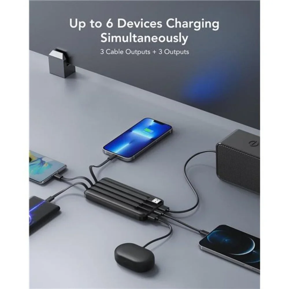 Portable Charger with Built in Cables, Portable Charger with Cords Wires Slim